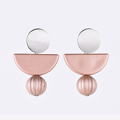Dark Salmon Rubberized Style Acrylic Dangle Earrings, with 304 Stainless Steel Stud Earring Findings and Ear Nuts, Pumpkin & Half Round, Dark Salmon, 58mm, Pin: 0.8mm