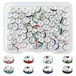 (52) Непрозрачная лаванда 80шт 8 стили латунные бусины со стразами, класс А, прямой фланец, серебряные, рондель, разноцветные, 6x3 мм, отверстие : 1 мм, 10 шт / стиль