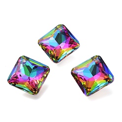 Вулкан Стеклянные стразы подвески, с покрытием на задной стороне, граненые, квадрат / ромб, вулкан, 20x20x7.5 мм, отверстие : 1.6 мм