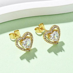 Настоящее золото 16K Серьги-гвоздики из латуни с прозрачным фианитом и прозрачным фианитом, реальный 16 k позолоченный, 11.5x12 мм