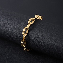 Real 18K Gold Plated 304 Stainless Steel Cable Chain Bracelets for Men, Real 18K Gold Plated, 8.27 inch(21cm)
