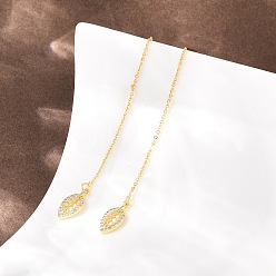 Золотой Серьга-нить из латуни с микропаве и прозрачными кубическими циркониями., стойки покрытие, долговечный, без свинца и без кадмия, золотые, 64.5x6.5 мм