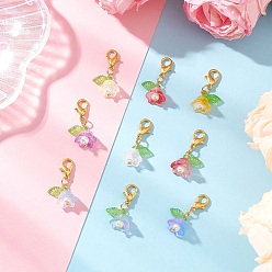 (52) Непрозрачная лаванда Прозрачные двухцветные стеклянные подвесные украшения в виде цветов, окрашенные распылением, с цинковым сплавом застежками омаров коготь, разноцветные, 28 мм, 9 шт / комплект