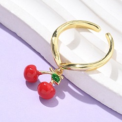 Вишня Латунные с эмалевыми манжетами, реальный 18 k позолоченный, вишня, Кулон : 11.5x14.5x6 мм, размер США 7 (17.3 мм)