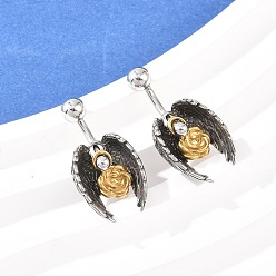 Античный Серебристый & Золотой 316 изогнутые кольца для живота из нержавеющей стали в виде штанги, крыло с цветком, старинное серебро & золотой, 29 мм, штифты : 1.8 мм