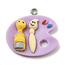 Thistle Opaque Resin Pendants, Color Palette Charms with Platinum Plated Iron Loops, Thistle, 25.5x27x6mm, Hole: 1.5mm