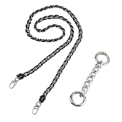 Платина 1Черные цепочки для кошельков из искусственной кожи, с 1 алюминиевыми витыми удлинительными цепями из поликарбоната с застежками из сплава, платина, 108~1173x15~24x9.5~11 мм, 1 шт / стиль