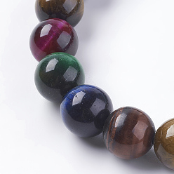 Mixed Color Natural Tiger Eye Beads Strands, Round, Mixed Color, 10mm, hole: 1mm, about 19pcs/strand