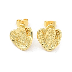 Golden Rack Plating Brass Stud Earring, Long-Lasting Plated, Heart, Golden, 14x13mm