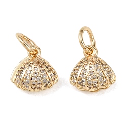 Light Gold Латунные микропаве прозрачные кубические циркониевые подвески, формы раковины, стойки покрытие, долговечный, без свинца и без кадмия, с целью перехода в кольце, золотой свет, 10x9.5x5 мм, отверстие : 4 мм
