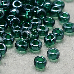 Dark Green 12/0 Grade A Round Glass Seed Beads, Transparent Colours Lustered, Dark Green, 12/0, 2x1.5mm, Hole: 0.3mm