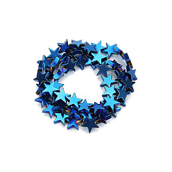 со Синим Покрытием Гальванические нити из синтетических немагнитных гематитовых бусин, бисер нитей, звезда, с покрытием синим, 10 мм, около 38 шт / нитка