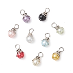 Платина 9 шт. 9 цвета, окрашенные в запекание, жемчужные стеклянные подвески с жемчугом, круглые, с железной петлей, платина, 15.5x9.5 мм, отверстие : 4 мм, 1 шт / цвет