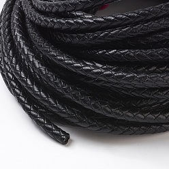 Black Braided Leather Cord, Leather Jewelry Cord, Jewelry DIY Making Material, Dyed, Round, Black, 5mm, about 10.93 yards(10m)/bundle