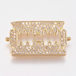 Золотой Латунные микро проложить кубических ссылки циркония, прозрачные, лезвие, золотые, 15x26x2 мм, отверстие : 1 мм