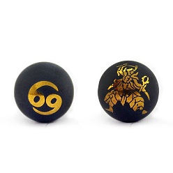 Рак Бусины из натурального матового черного оникса (окрашенные и нагретые), круглая с двухсторонним выгравированным золотым созвездием, рак, 12 мм