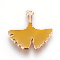 Золотистый Подвески из цинкового сплава, с эмалью, гинкго лист, золотой свет, золотые, 22.5x22.5x2 мм, отверстие : 1.5 мм