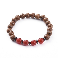 Красный Агат Деревянные браслеты из бисера унисекс, с бусинами из натурального красного агата/сердолика(окрашенные и подогретые), немагнитные синтетические гематит бусины, 2-3/8 дюйм (5.9 см)