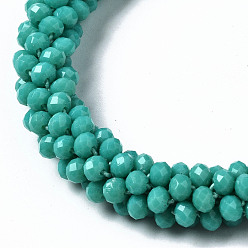 Medium Turquoise Faceted Opaque Glass Beads Stretch Bracelets, Torsade Bracelets, Random Color Rope, Rondelle, Medium Turquoise, Inner Diameter: 2 inch(5cm)