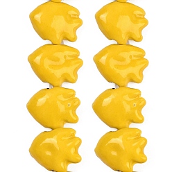 Желтый Фарфора ручной работы бисер нитей, рыба, яркие глазированный фарфор, желтые, 15.5~16.5x20~20.5x8~8.5 мм, отверстие : 2 мм, около 27 шт / нитка, 16.54~16.73 дюйм (42~42.5 см)