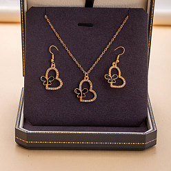 Сердце Комплекты из ожерелий и висячих серег из сплава со стразами и эмалью для женщин, сердце, Ожерелье: 400 mm