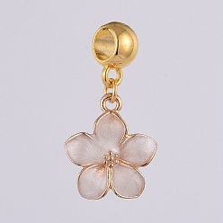 Лавандовый румянец Позолоченные подвески из цинкового сплава в европейском стиле, Подвески с большими отверстиями, с эмалью, цветок, лавандовый румянец, 27 мм, отверстие : 4.5 мм, Цветок: 16.5x14x2 мм