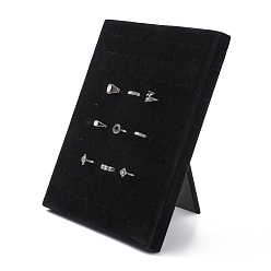 Black Wood Jewelry Ring Display Planks, with Velvet, Rectangle, Black, 250x200x18mm
