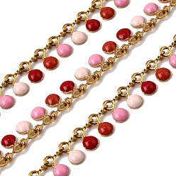 Красный 304 плоские круглозвенные цепи из нержавеющей стали, с эмалью, стойки покрытие, долговечный, ионное покрытие (ip), несварные, с катушкой, реальный 18 k позолоченный, красные, 6x4.5x1.3 мм