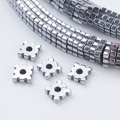 Platinum Plated PVD Vacuum Plating Electroplate Non-magnetic Synthetic Hematite Beads Strands, Grade A, Square, Platinum Plated, 4x4x1mm, Hole: 1mm, about 390pcs/strand, 15.7 inch(40cm)