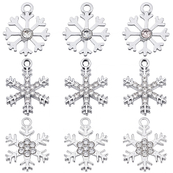 Платина 36шт 3 стили подвески со стразами из сплава, прелести снежинки, платина, 21~21.5x16~17x2~3 мм, отверстие : 1.8~2 мм, 12 шт / стиль