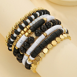 Черный 8Набор из тянущихся браслетов из полимерной глины heishi и ccb с пластиковыми и стеклянными бусинами для женщин, чёрные, 6-3/4 дюйм (17 см)