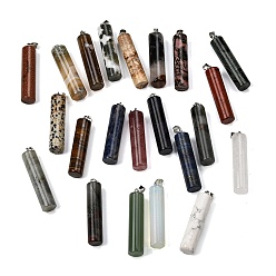 Смешанные камни Большие подвески из натурального и синтетического смешанного камня, Подвески в виде колонн с 304 защелкивающимися креплениями из нержавеющей стали, цвет нержавеющей стали, смешанные окрашенные и неокрашенные, 54.5~56x12~14 мм, отверстие : 6x4 мм