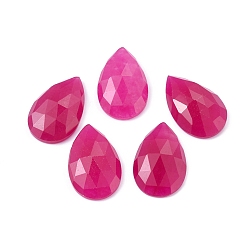 Deep Pink Natural Jade Cabochons, Faceted, Teardrop, Dyed, Deep Pink, 25x16x6mm