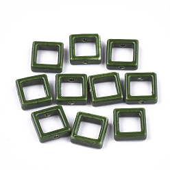 Темно-Зеленый Фарфоровые бусины ручной работы, яркие глазированный фарфор, квадратный, темно-зеленый, 15.5~16x15.5x5.5 мм, отверстие : 2 мм