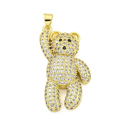 Прозрачный Латунные микропаве прозрачные подвески с фианитом, без кадмия, без никеля и без свинца, реальный 18 k позолоченный, медведь, прозрачные, 35x21x6 мм, отверстие : 4.5x3 мм