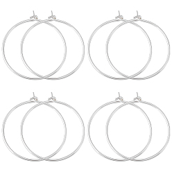 Серебро 4 пары 925 фурнитура для сережек-колец из стерлингового серебра, бокал шарма кольца, серебряные, 27x24x1 мм, штифты : 0.7 мм