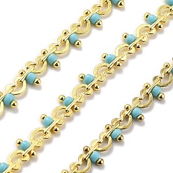 Бирюза Стеклянные звенья цепи, с медными цепями, долговечный, без свинца и без кадмия, стойки покрытие, реальный 18 k позолоченный, пайки, с катушкой, бирюзовые, 4x5x0.5 мм