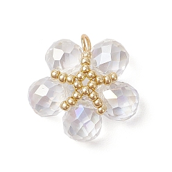 Прозрачный Прозрачные стеклянные подвески, цветок, с 304 петлей из нержавеющей стали, прозрачные, 21x22x8 мм, отверстие : 3 мм