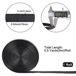 Черный Плоский шнур из искусственной кожи, для декора сумки, чёрные, 10x2~2.5 мм