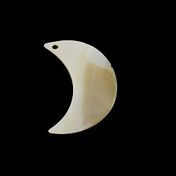 Freshwater Shell Moon Freshwater Shell Pendants, 39~40x25~27x1.5~2mm, Hole: 1.5~2mm