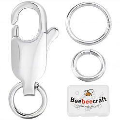 Платинированный Карабин-лобстеры, латунные, с латунными и 304 нержавеющими соединительными кольцами, Реальная платина, 12x6x3 мм, отверстие : 3 мм