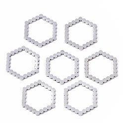 Stainless Steel Color Tarnish Resistant 201 Stainless Steel Linking Rings, Laser Cut, Hexagon, Stainless Steel Color, 13x15x1mm, Inner Diameter: 12x10mm