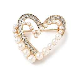 Кристалл Броши в форме сердца из цинкового сплава со стразами, с пластиковой жемчужины, кристалл, 32x34 мм