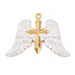 Wing 304 подвески из нержавеющей стали, с эмалью и горный хрусталь, золотые, крыло, 33x47x3 мм, отверстие : 2 мм