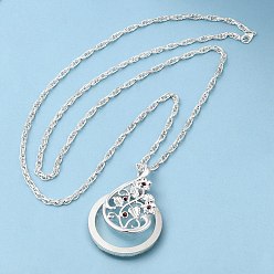 Серебро Колье из сплава с увеличительным стеклом и цветком для женщин, серебряные, 18.50 дюйм (47 см)