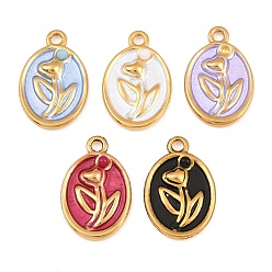 Gemischte Farbe Sprühlackierte 304 Edelstahlanhänger, mit Acryl-Perlen, oval Charme, Ionenbeschichtung (ip), echt 18 k vergoldet, Gemischte Farbe, 20x13.5x3 mm, Bohrung: 1.6 mm