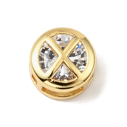 Letter X Латунные микро проложить кубического циркония многожильных ссылки, плоские круглые с буквы, реальный 18 k позолоченный, Письмо X, 10x6.5 мм, отверстие : 5x3 мм