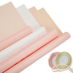 (52) Непрозрачная лаванда 80шт. 4 цветов пластиковая оберточная бумага для букетов, свадебное оформление, с 4 рулонами атласной ленты с золотой каймой, разноцветные, 550~552x530~532x0.1 мм, 20 шт / пакет, 1 сумка / цвет