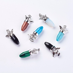 Смешанные камни Натуральные / синтетические подвески из смешанного камня, с латунной найти, окрашенные, амур / херувим, платина, 38x22x12 мм, отверстие : 5x7 мм