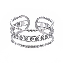 Stainless Steel Color Non-Tarnish 304 Stainless Steel Curb Chain Open Cuff Ring, Chunky Hollow Ring for Women, Stainless Steel Color, US Size 7 1/4(17.5mm)